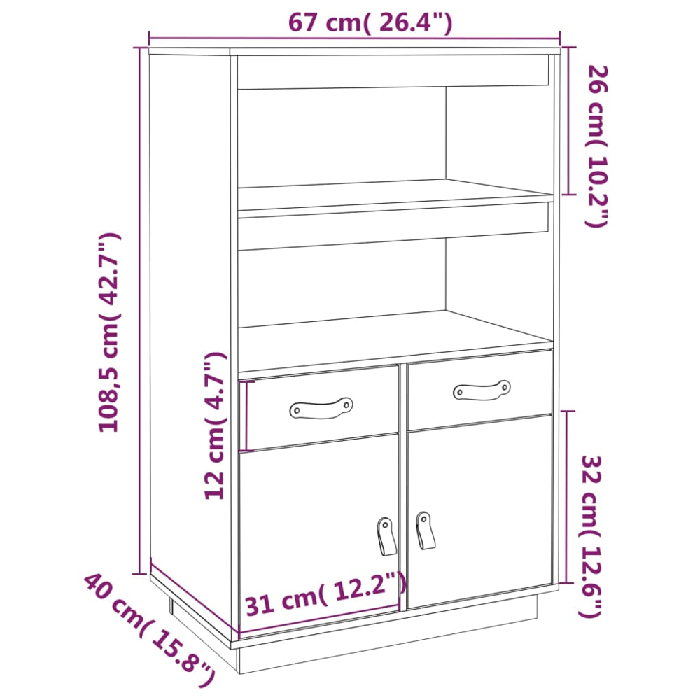 vidaXL 2 Door 2 Drawer 2 Shelf Honey Brown Highboard Image 9