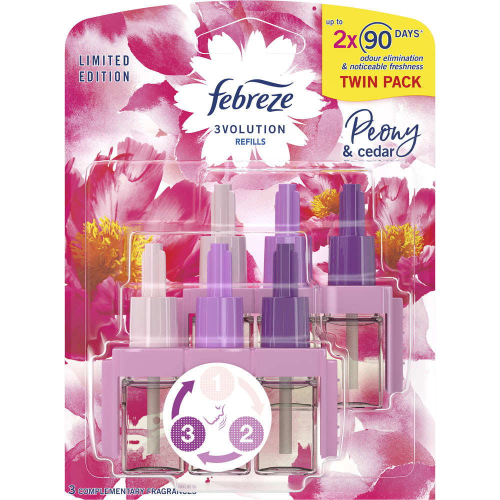 Febreze 3Volution Peony and Cedar Electrical Plug-In Air Freshener Refill Twin Pack 40ml Image 1