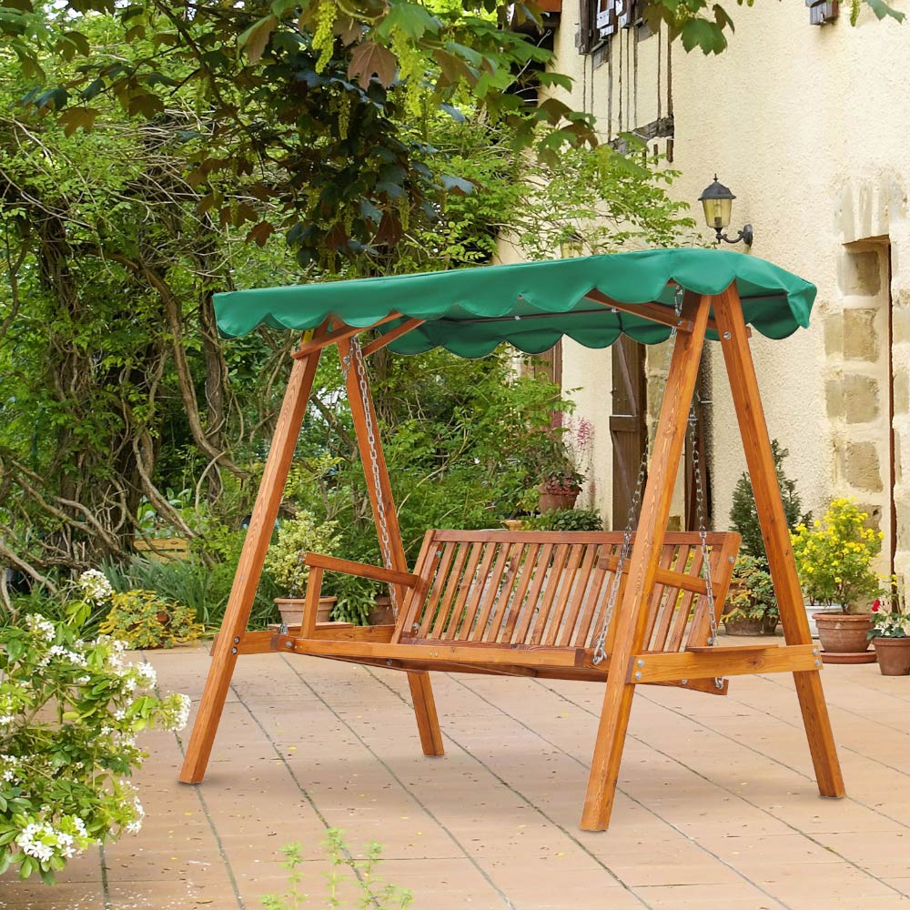 Outsunny 3 Seater Green Wooden Swing Seat Image 1