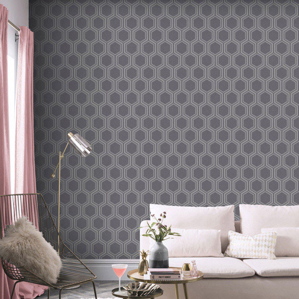 Arthouse Luxe Hexagon Gunmetal Silver Wallpaper Image 3