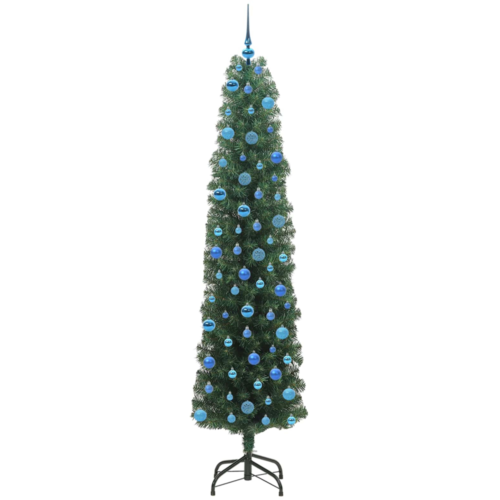 vidaXL Green Artificial Christmas Tree with LEDs Blue Decoration Ornaments 8ft Image 4