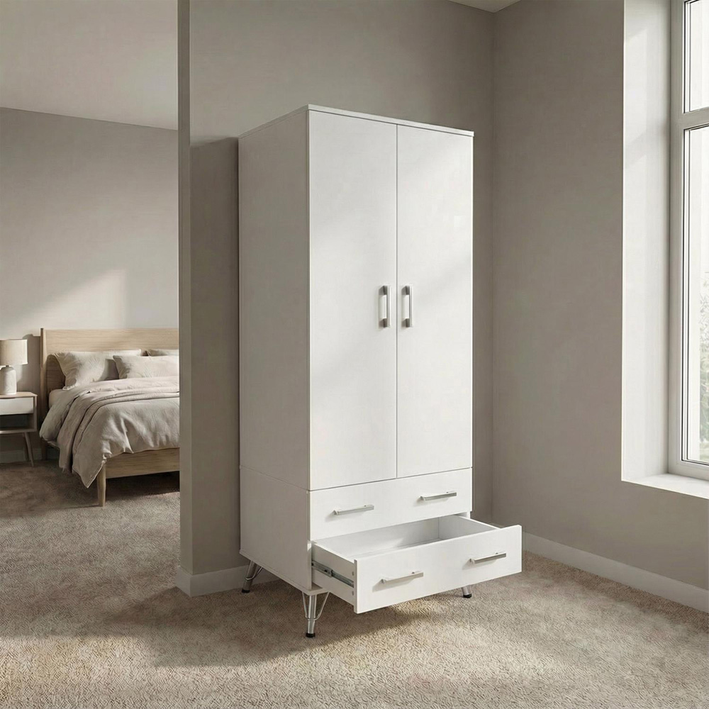 FWStyle Maldon 2 Door 2 Drawer White Wardrobe Image 6
