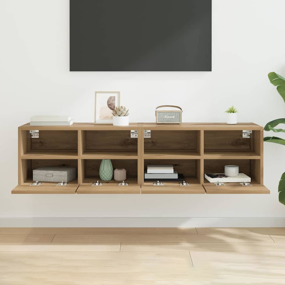vidaXL 2 Door 2 Shelf Artisan Oak Wall Mounted TV Unit Set of 2 Image 1