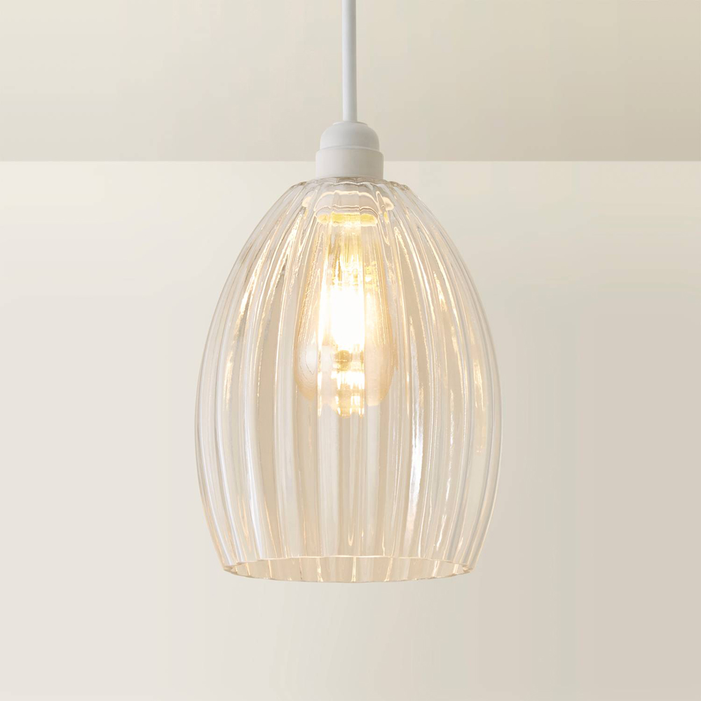 ValueLights Cheltenham Ribbed Glass Easy Fit Pendant Shade Image 5