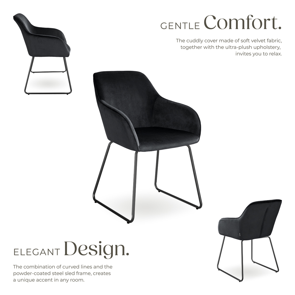 tectake Jeane Set of 2 Black Velvet Look Dining Chair Image 4