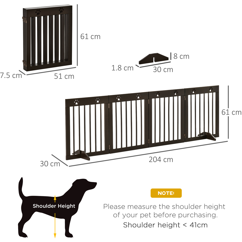 PawHut Brown 4 Panel Wooden Folding Pet Safety Gate with Support Feet Image 7