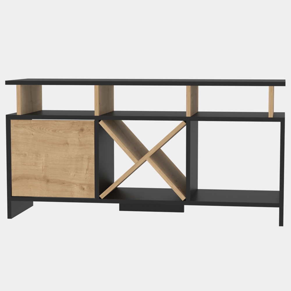 Decorotika Aurburn Single Door 8 Shelf Anthracite and Sapphire Oak TV Unit Image 2