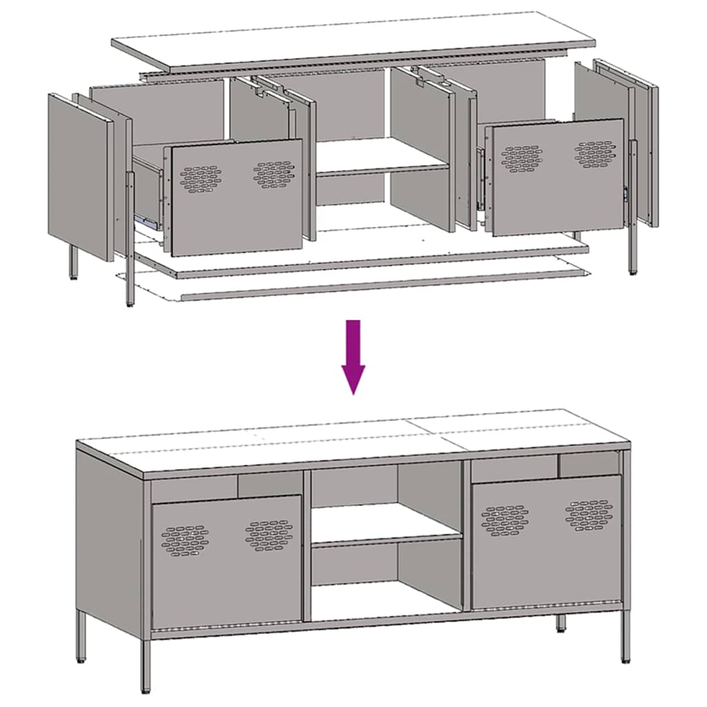 vidaXL 2 Drawer 2 Shelf White Steel Industrial Style TV Cabinet Image 9