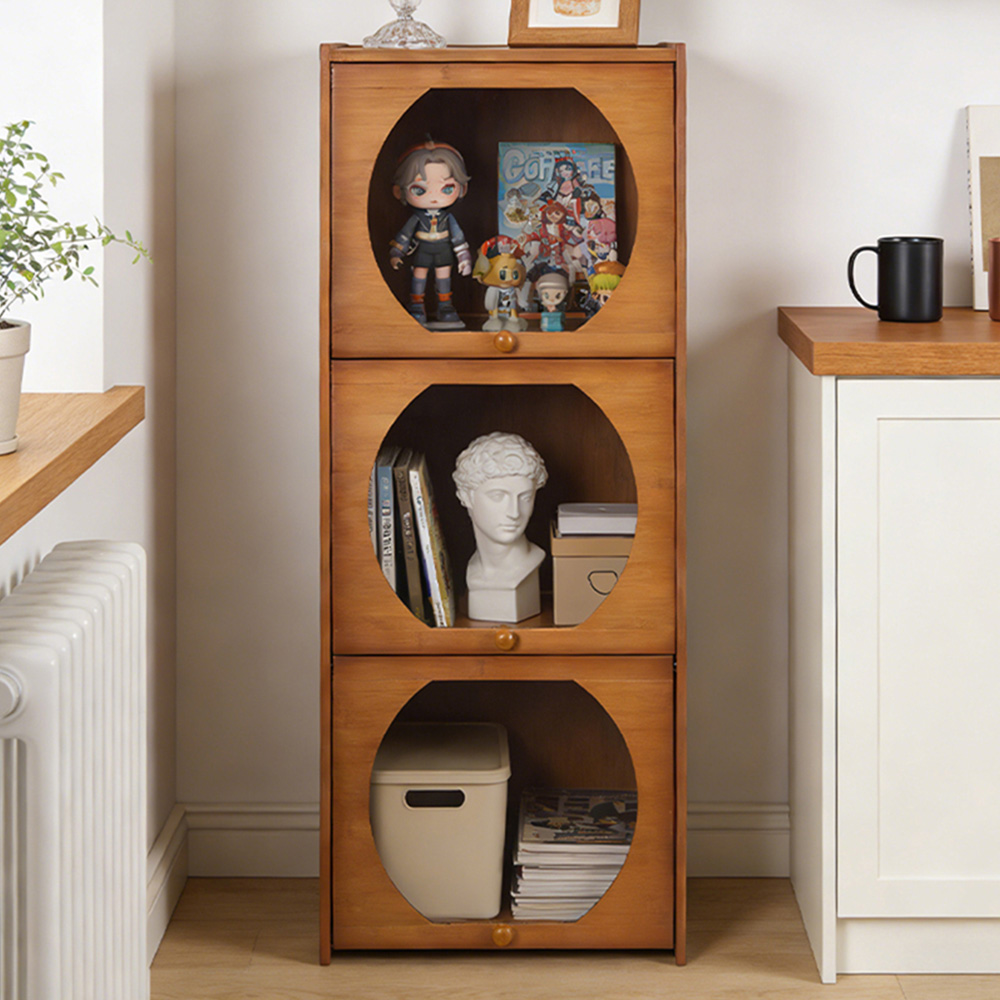 Living and Home 3 Acrylic Door Brown Bamboo Bookcase Image 1