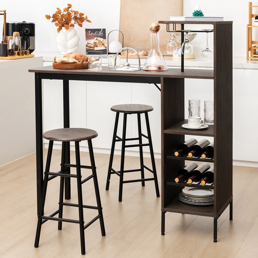 Costway 2 Seater Counter Height Dining Set Brown Image 1