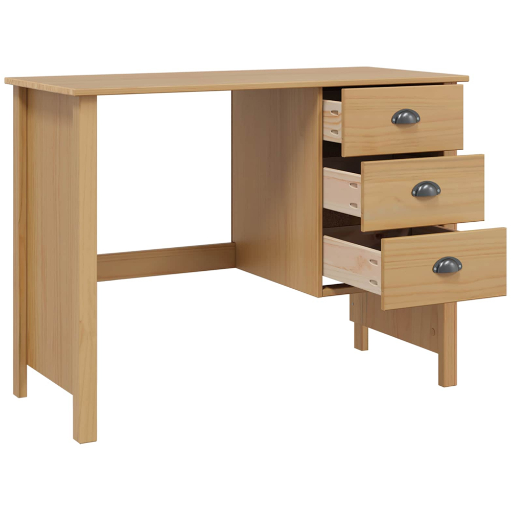 vidaXL Hill 3 Drawer Compact Pine Wood Home Desk Brown Image 4
