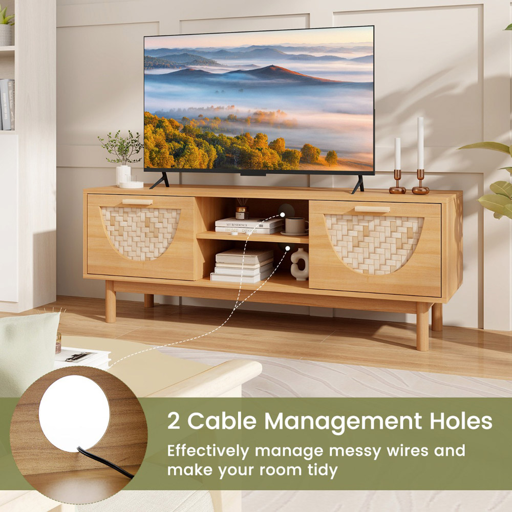 Costway 2 Drawer 2 Shelf Natural Bamboo Woven TV Unit Image 8