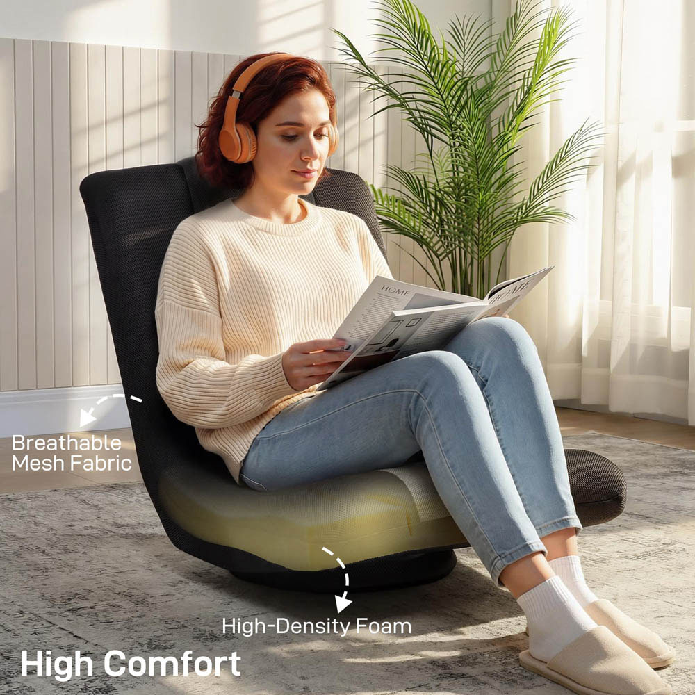 Portland Black Wide Seat Folding Floor Chair with Adjustable Backrest Image 6