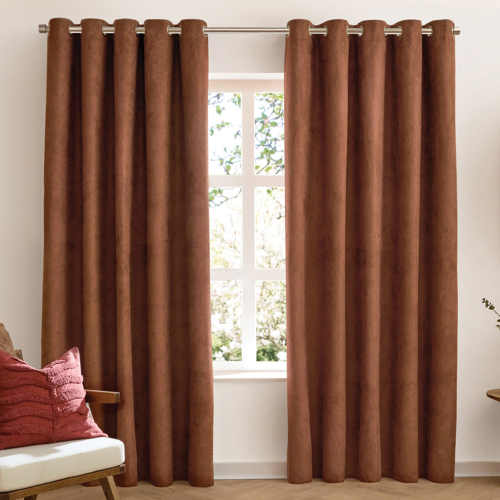Furn Verso Cinnamon Reversible Suede-Look Blackout Eyelet Curtains 229 x 183cm Image 1