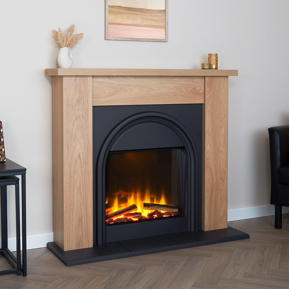 Adam Burlington Oak and Charcoal Grey Electric Fireplace Suite 44 inch Image 8