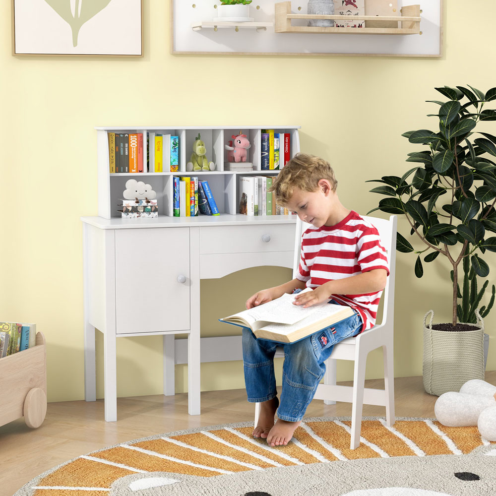 Costway Single Drawer Single Door White Kids Study Desk Set with Hutch Image 3