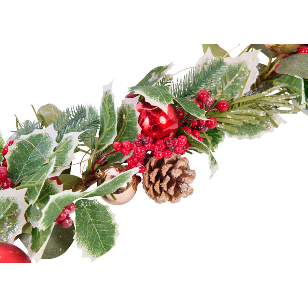 Red Bauble and Holly LED Christmas Garland Image 2