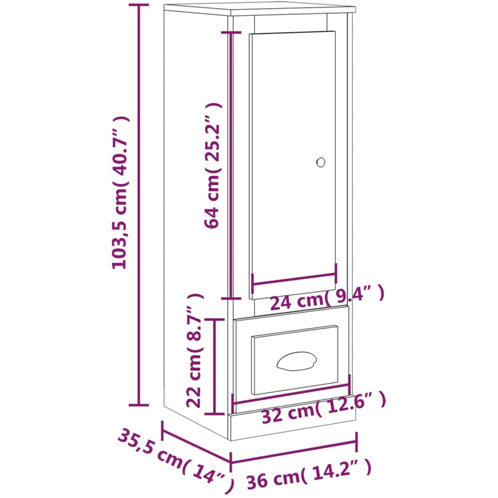 vidaXL Single Door Single Drawer White Highboard Image 9