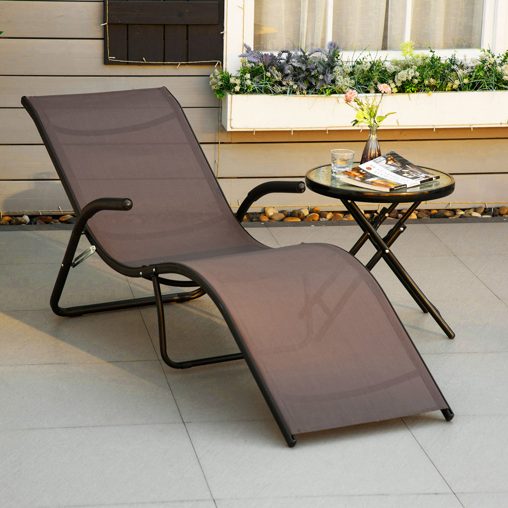Outsunny Dark Brown Folding Recliner Sun Lounger Image 1