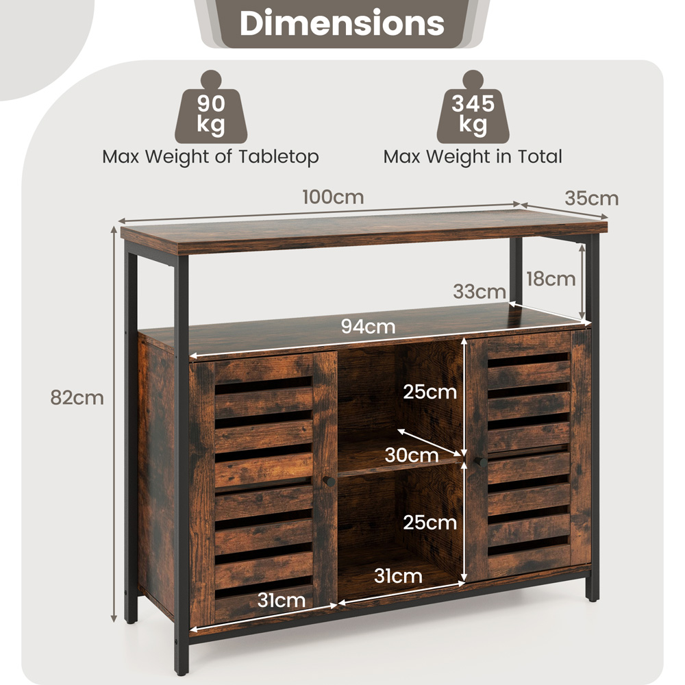 Costway 2 Door 3 Shelf Rustic Brown Sideboard Image 9