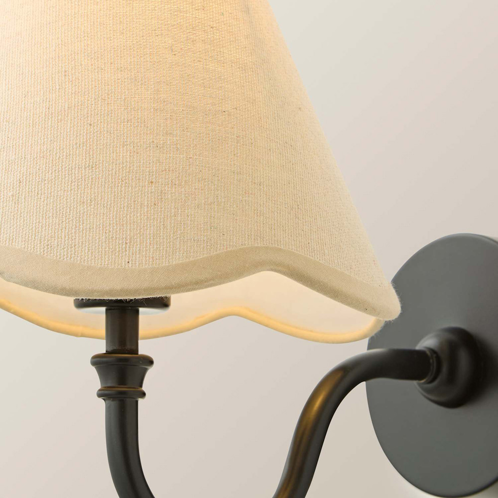 ValueLights Lowe Natural Scallop Flower Shade Black Rechargeable Wall Light with Bulb Image 4