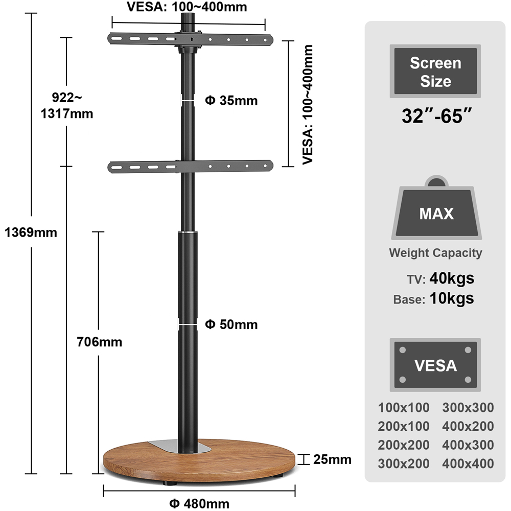 TTAP Black and Circular Oak Base Floor Pedestal TV Stand Image 8