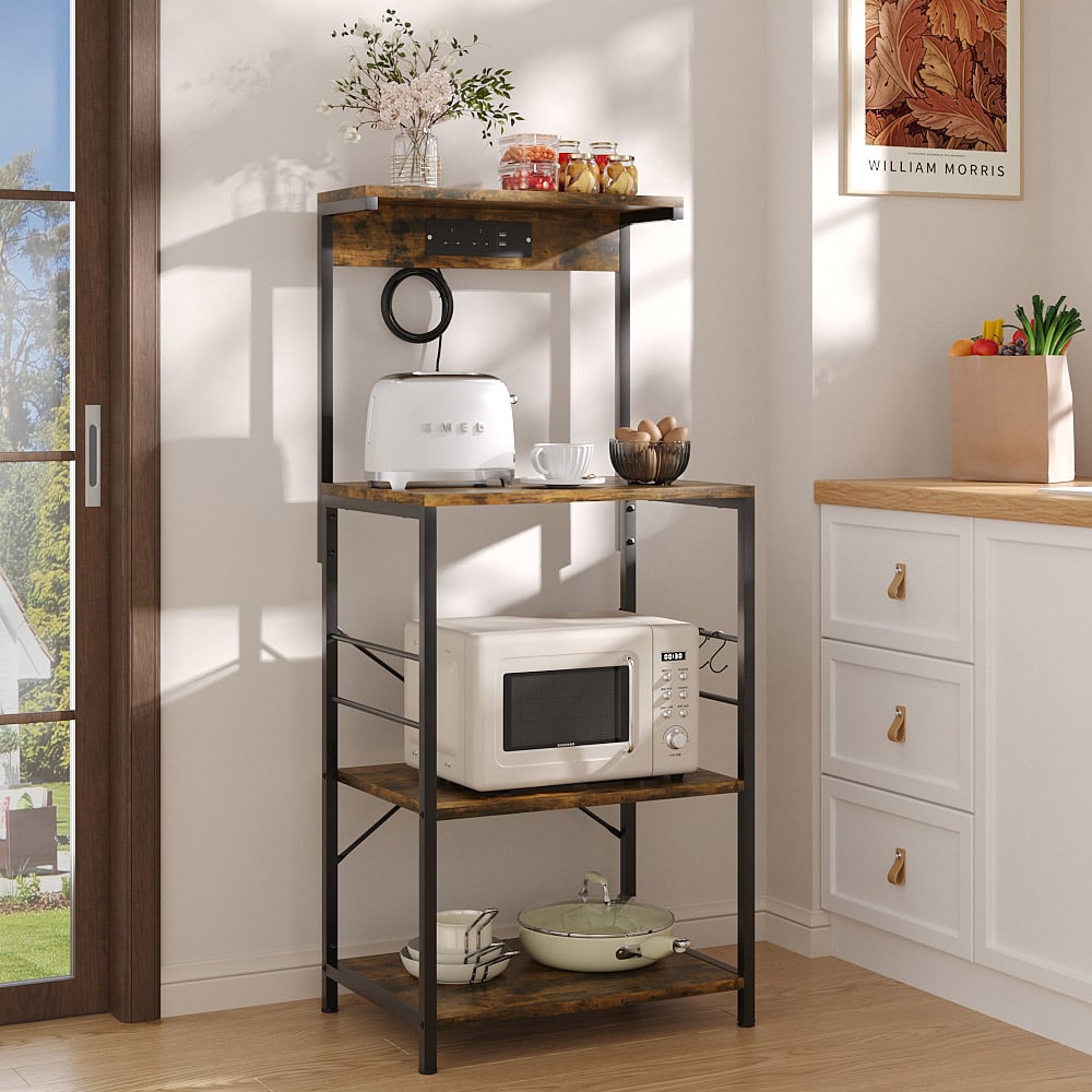 Living and Home 3-Tier Industrial Style Microwave Stand with Charging Station Image 7