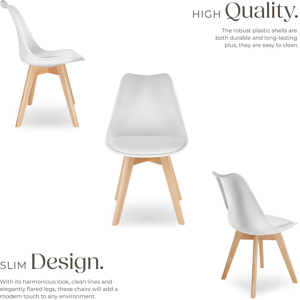 tectake Frederikke Set of 4 White Padded Dining Chair with Wooden Legs Image 5