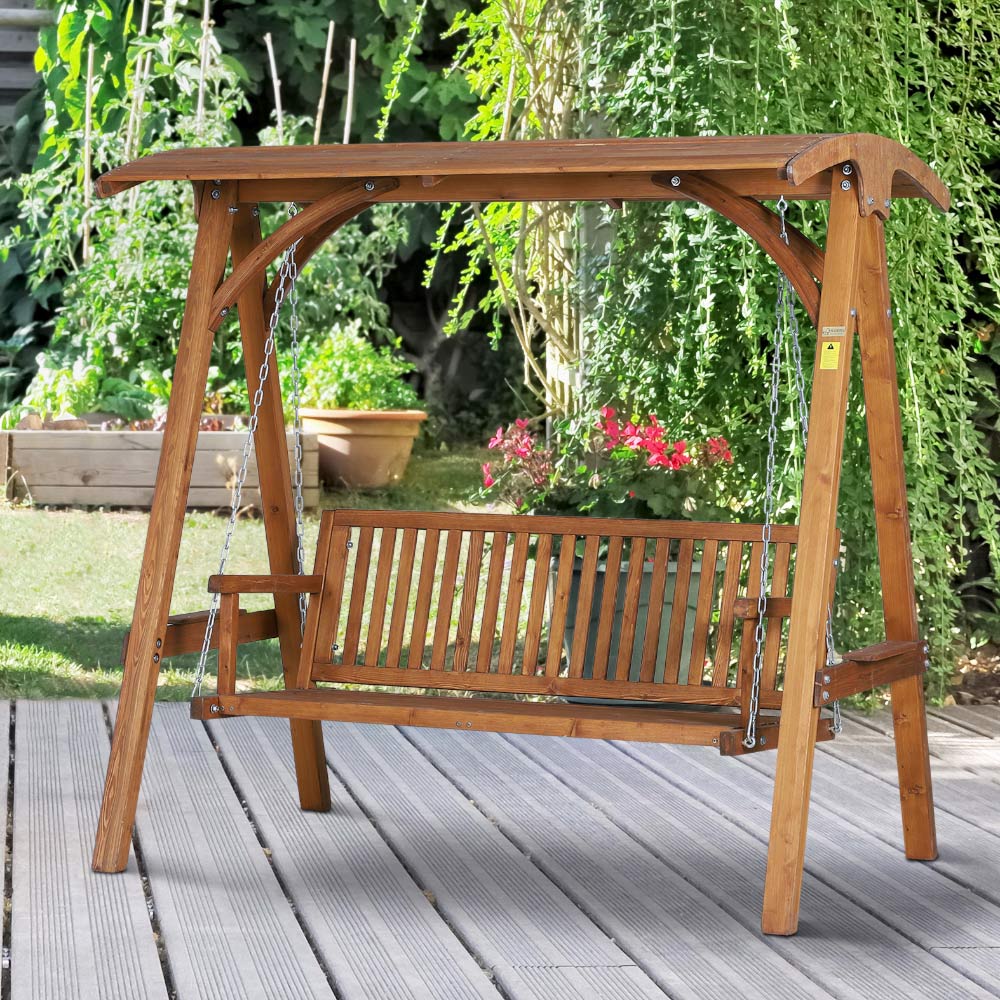 Outsunny 3 Seater Larch Wood Swing Seat Image 1