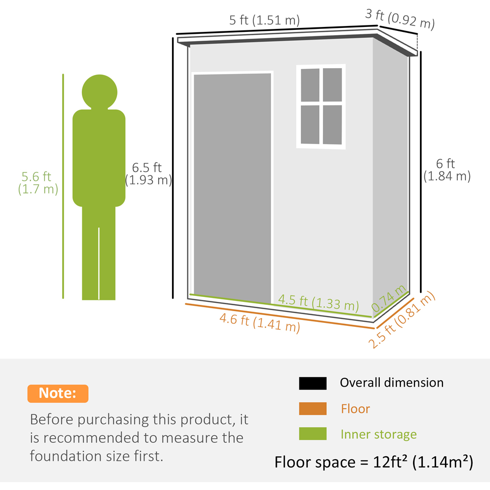 Outsunny 5 x 3ft Dark Grey Lockable Pent Garden Shed with Floor Image 9