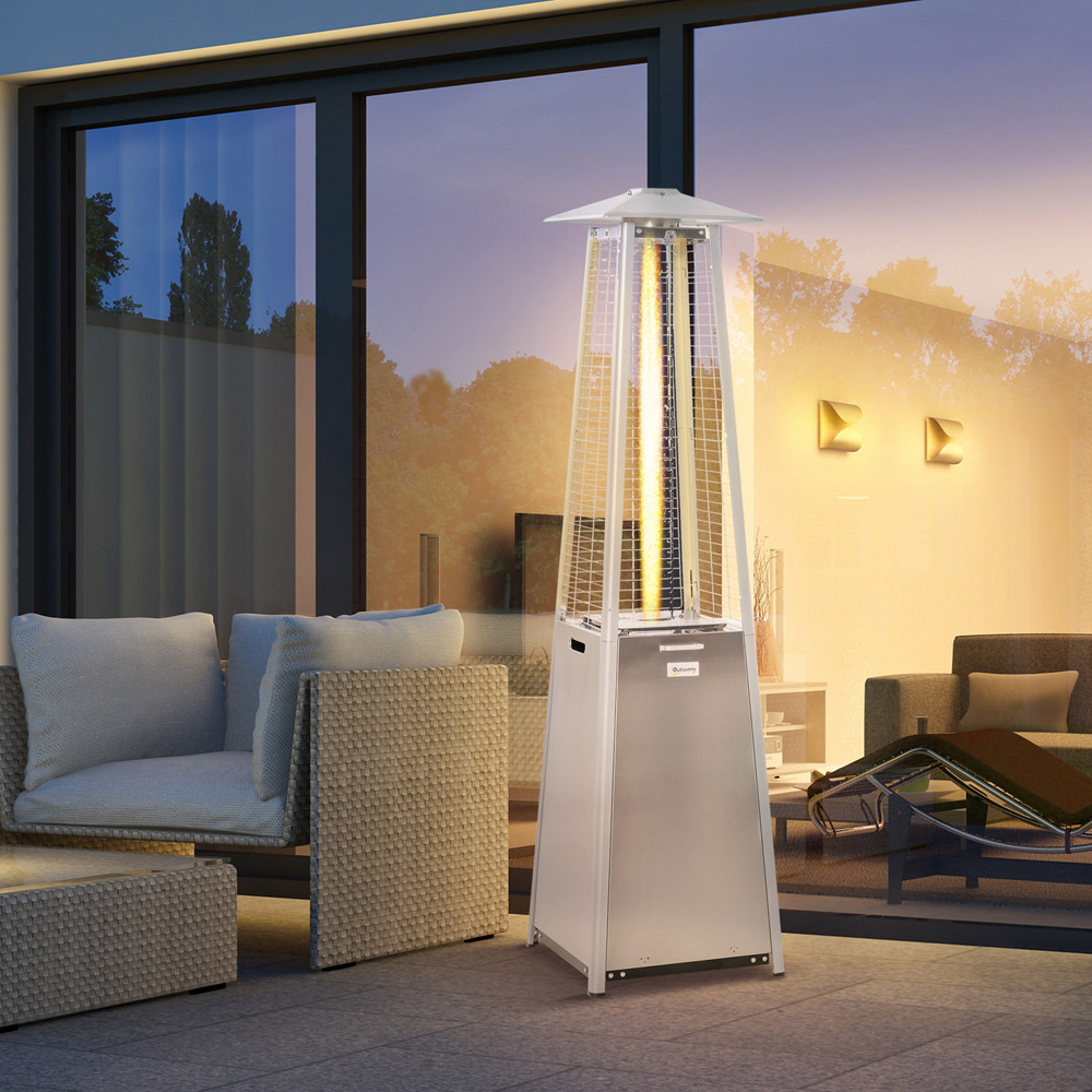 Outsunny Stainless Steel Pyramid Freestanding Tower Heater with Dust Cover 11.2kW Image 2
