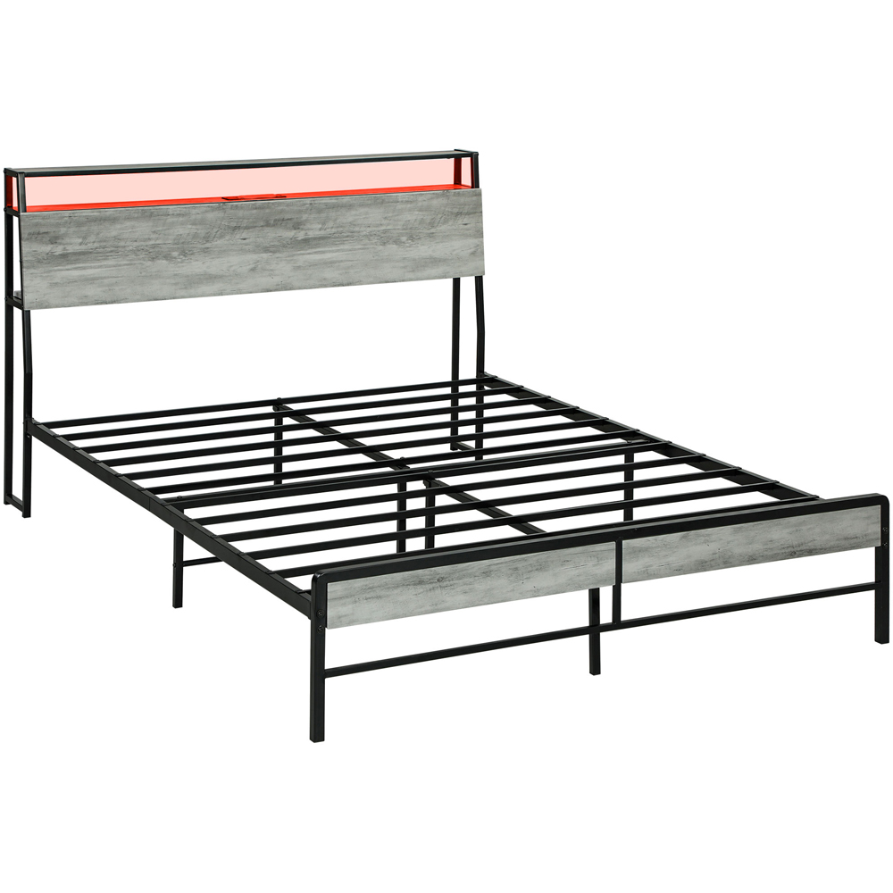 Portland King Size Cement Grey Bed Frame with Charging Station and Lights Image 2