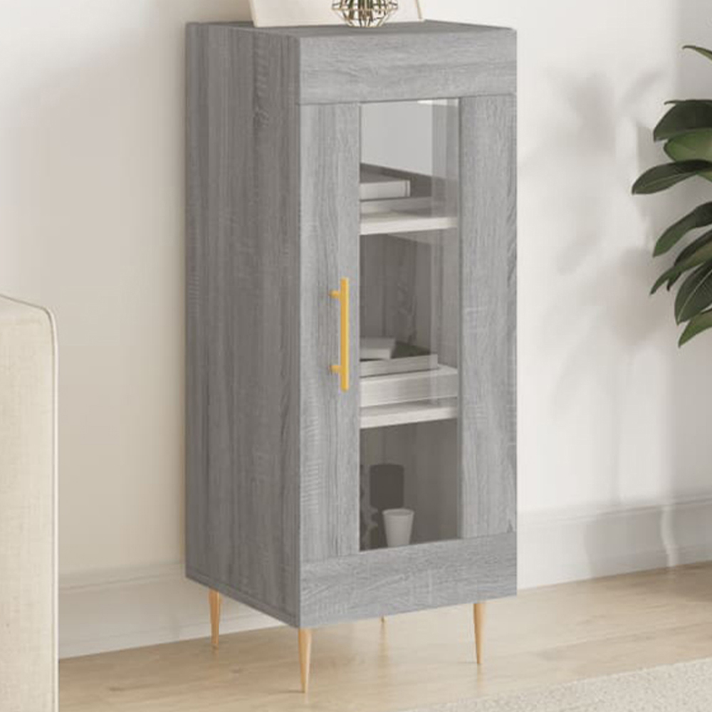 vidaXL Single Glass Door Grey Sonoma Wooden Sideboard Image 1
