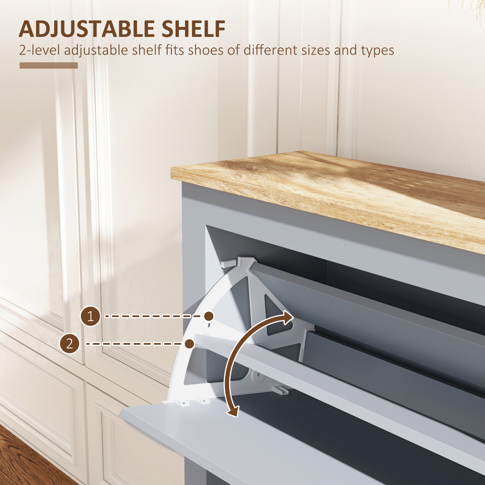 HOMCOM 2 Drawer Grey Flip Door Narrow Shoe Cabinet Image 8