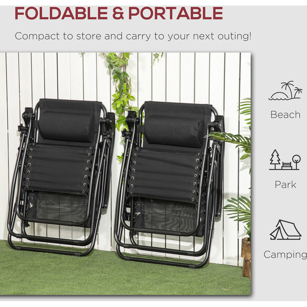 Outsunny Set of 2 Black Zero Gravity Foldable Garden Recliner Chair Image 5