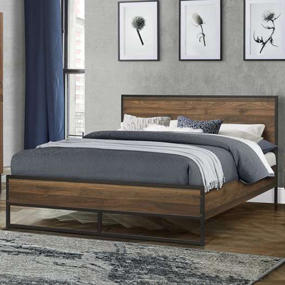 Houston Double Walnut Wood Effect Bed Image 1