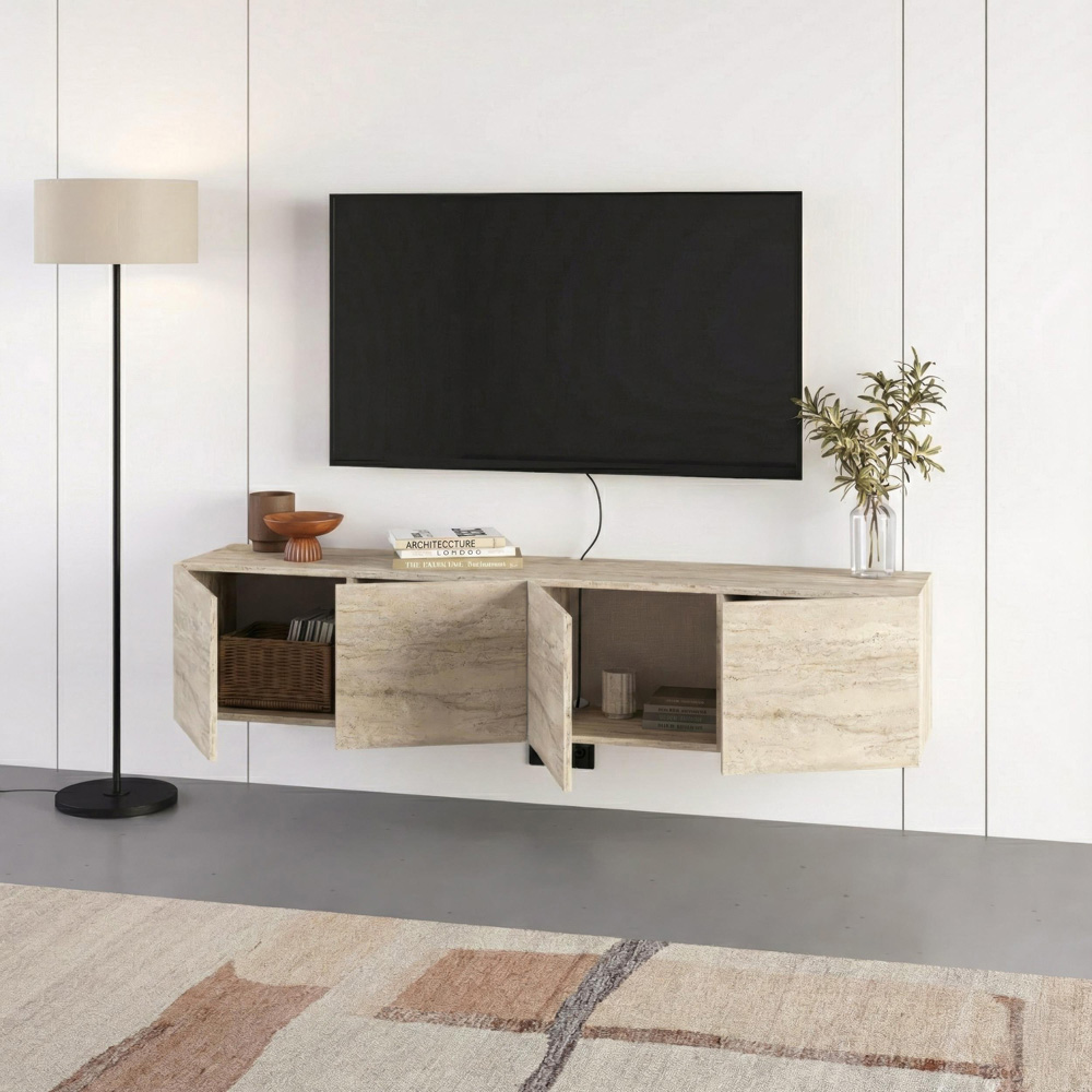 Decortie Combe 4 Door Travertine Wall Mounted TV Unit Image 5