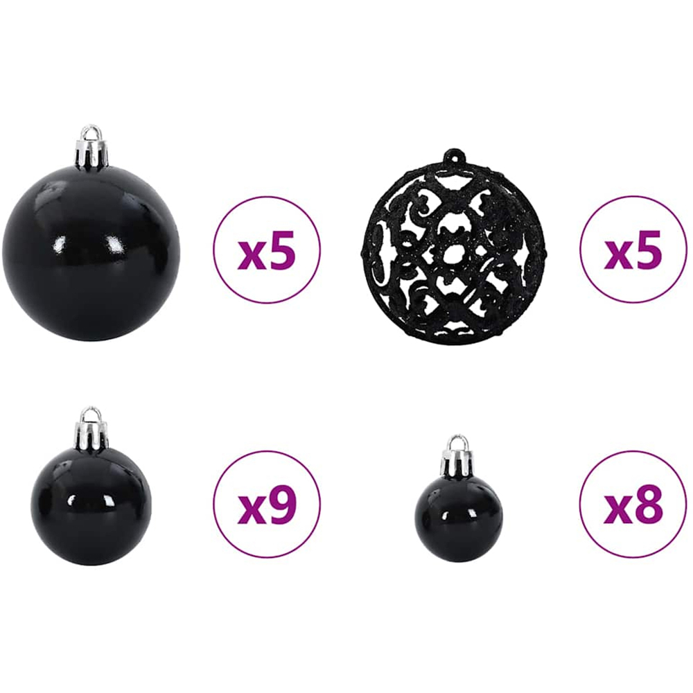 vidaXL Pre-Lit Black Baubles Green Artificial Christmas Tree 4ft Image 9