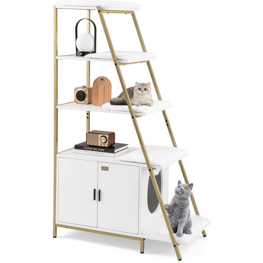 Costway White Large Cat Litter Box with Mats Image 1