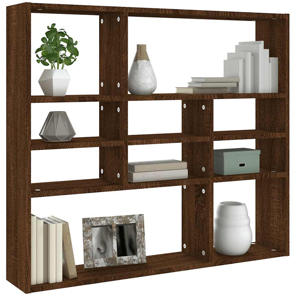 vidaXL 10 Shelf Brown Oak Floating Wall Shelf Image 2