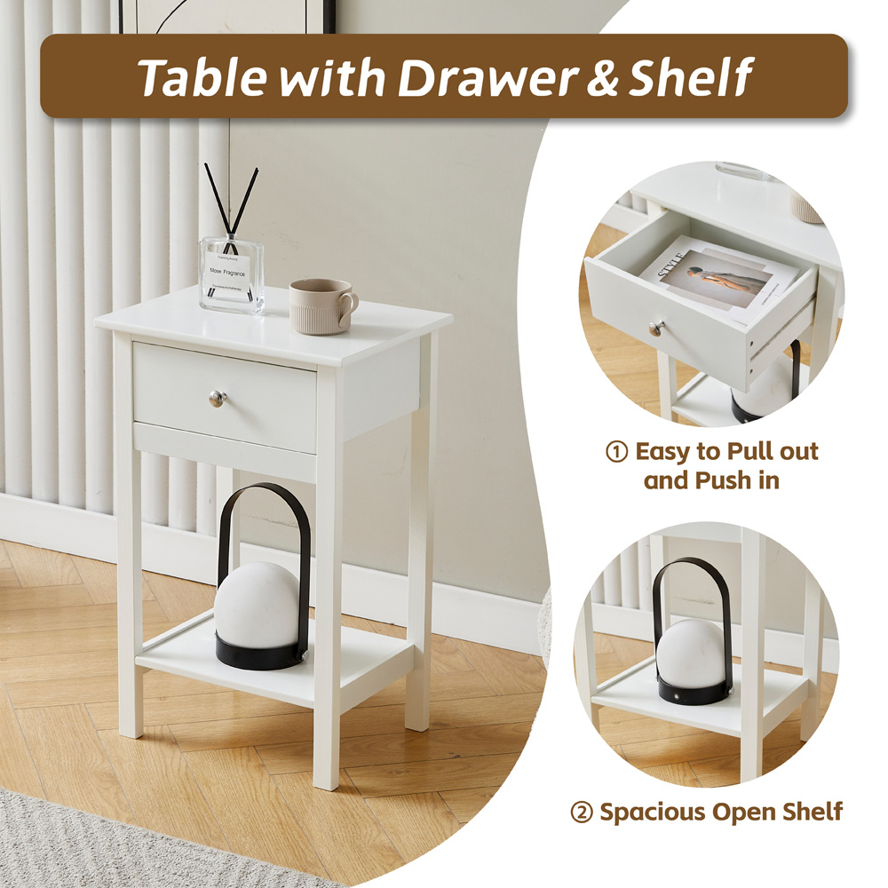 Brooklyn Arlo Single Drawer Single Shelf White Solid Wooden Bedside Table Image 4