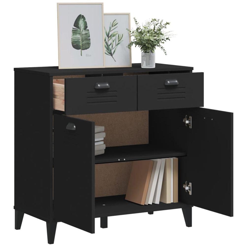vidaXL 2 Door 2 Drawer Black Wooden Sideboard Image 4