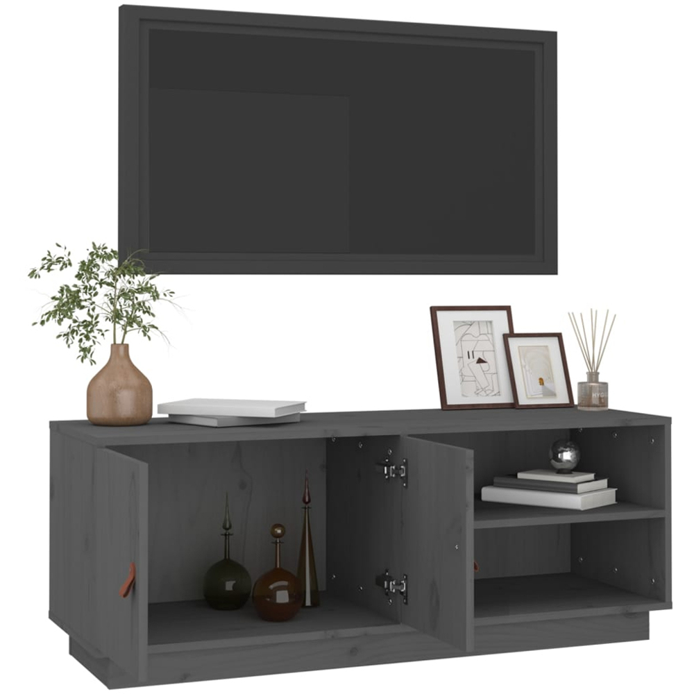 vidaXL 2 Door 2 Shelf Grey Solid Pine Wood TV Cabinet Image 4
