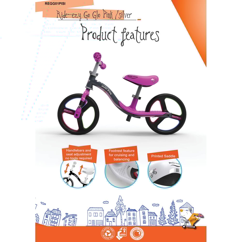 Ride-Ezy Go Glo Pink Silver 2 Wheel Balance Bike Image 6
