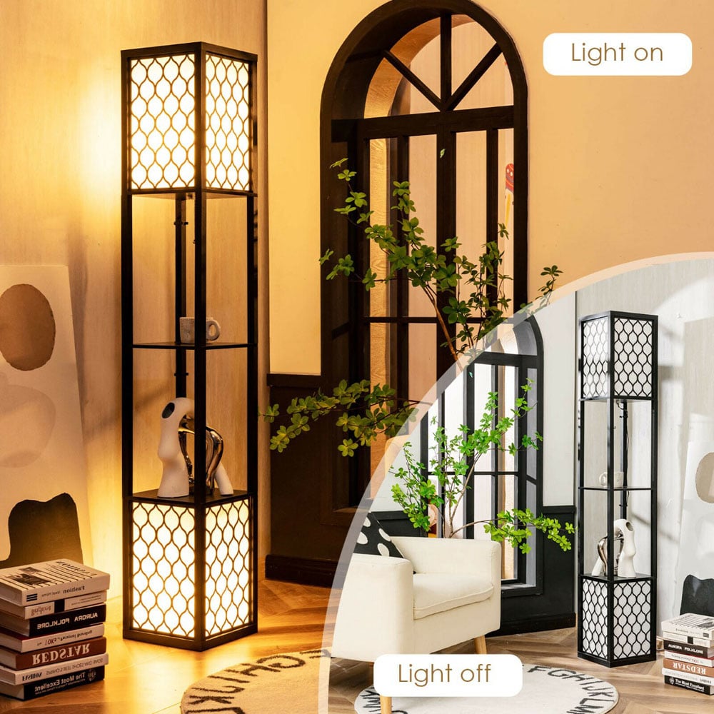 Costway 2 Shelf Storage Double Floor Lamp with Foot Switch Image 4