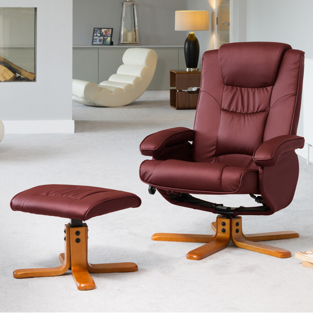 Artemis Home Severn Burgundy Swivel Recliner Chair with Footstool Image 1