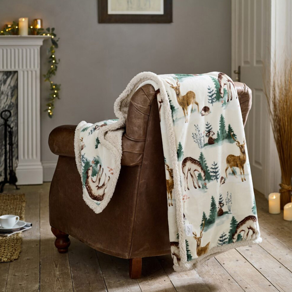 Deyongs Cream Winter Deer Throw 140 x 180cm Image 2