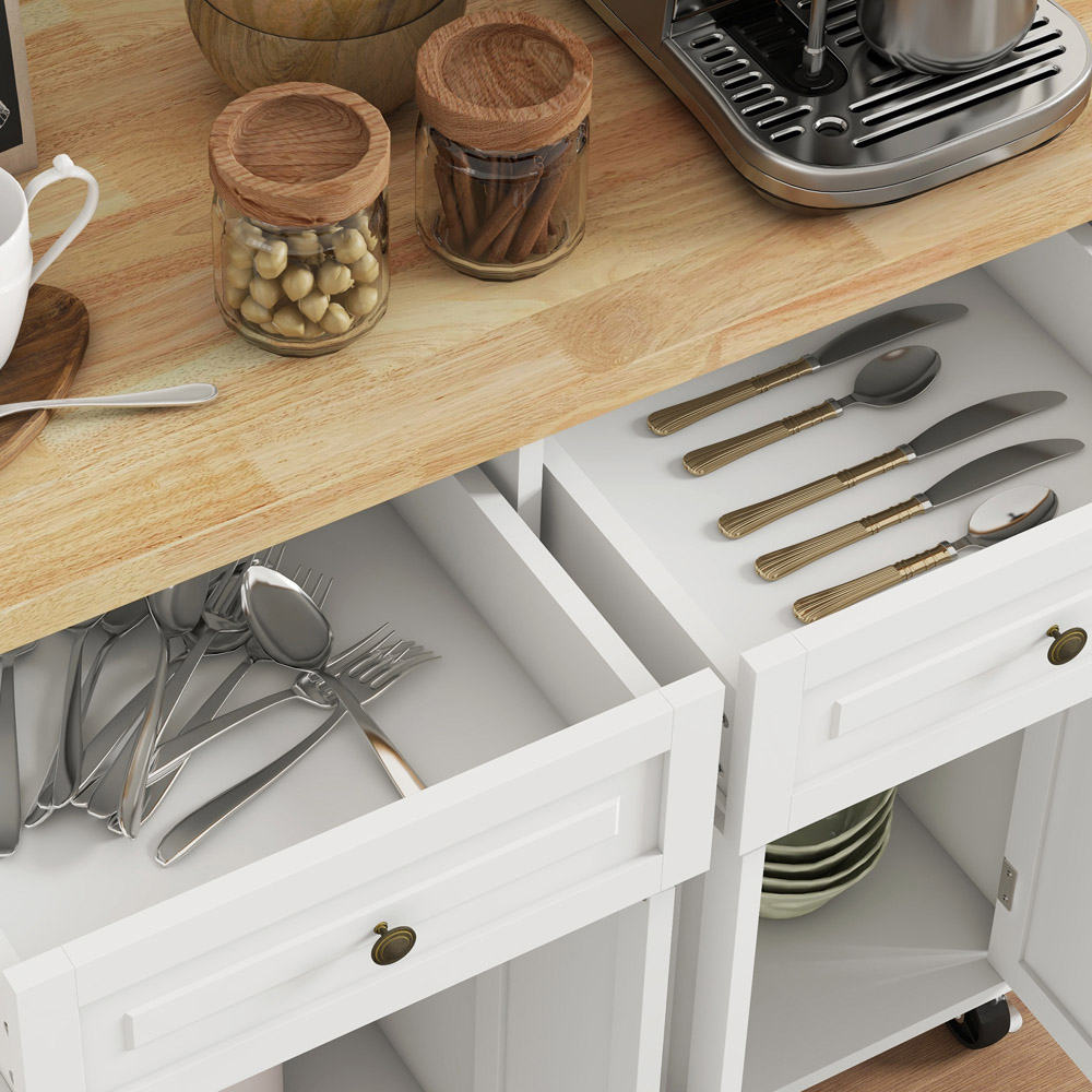 HOMCOM 4 Door 2 Drawer Cream White Rolling Kitchen Storage Cart Image 3
