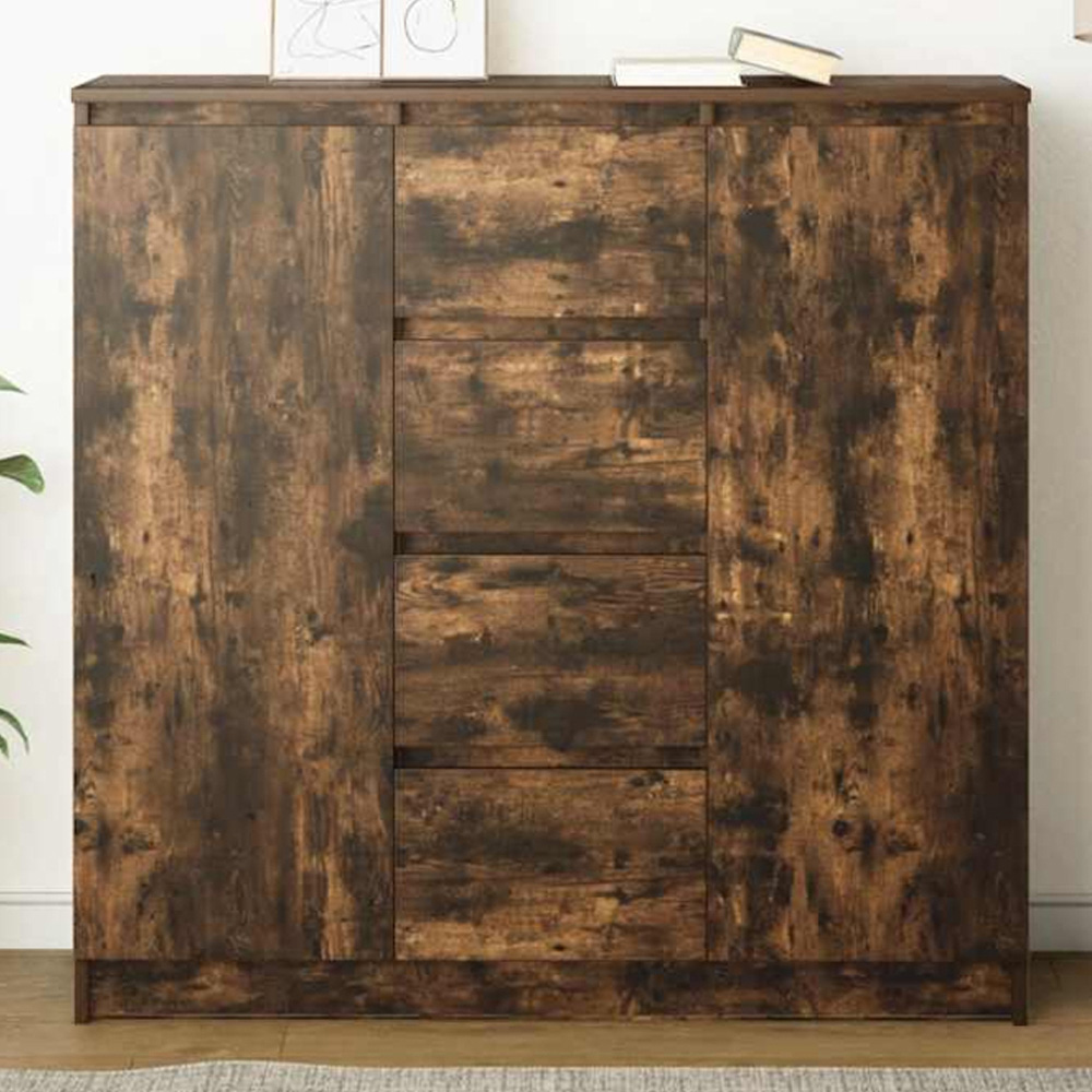 vidaXL 2 Door 4 Drawer Smoked Oak Sideboard Image 1