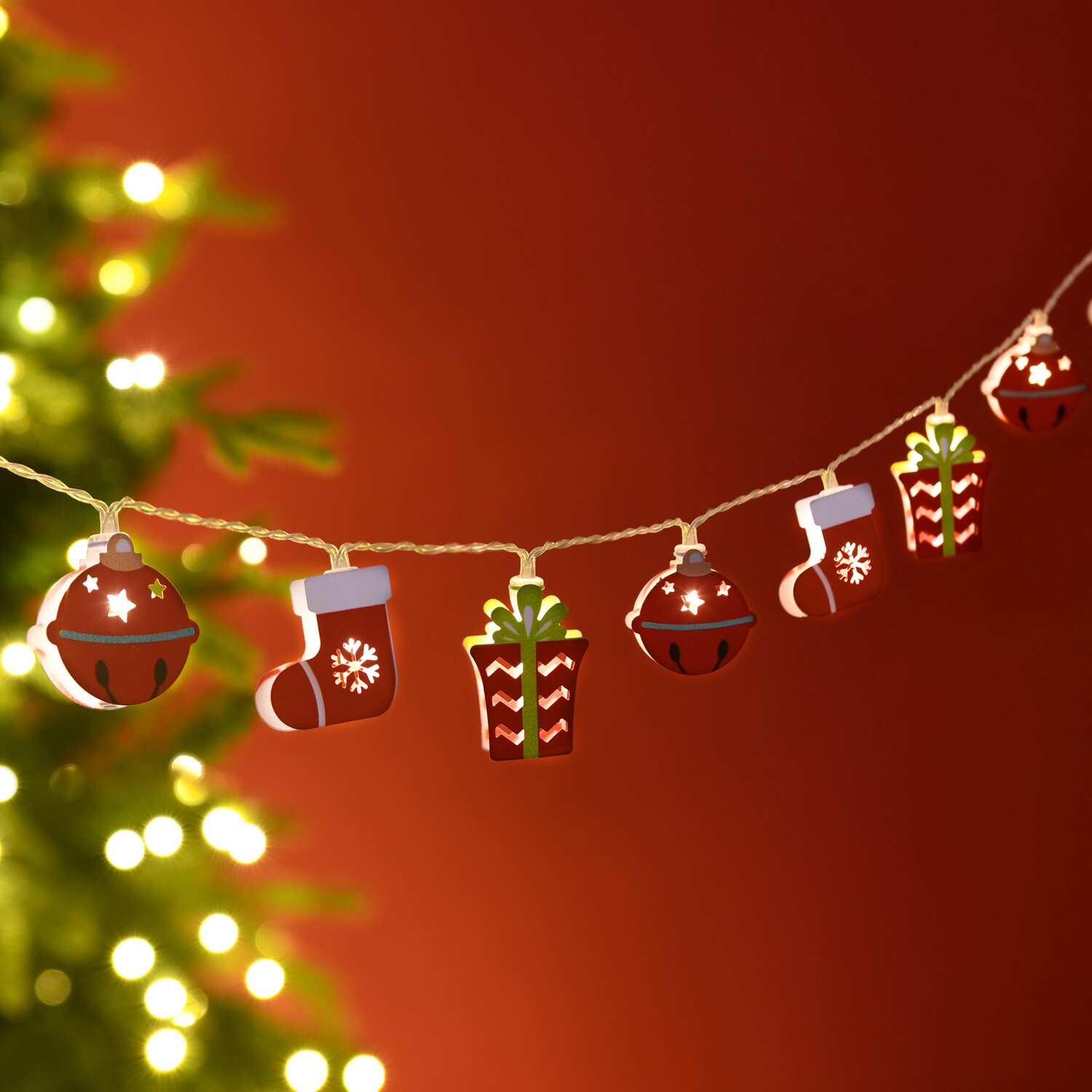 20 LED Christmas Themed String Lights Red Image 1